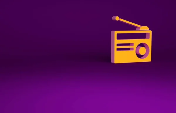 Rádio Laranja Com Ícone Antena Isolado Fundo Roxo Conceito Minimalismo — Fotografia de Stock