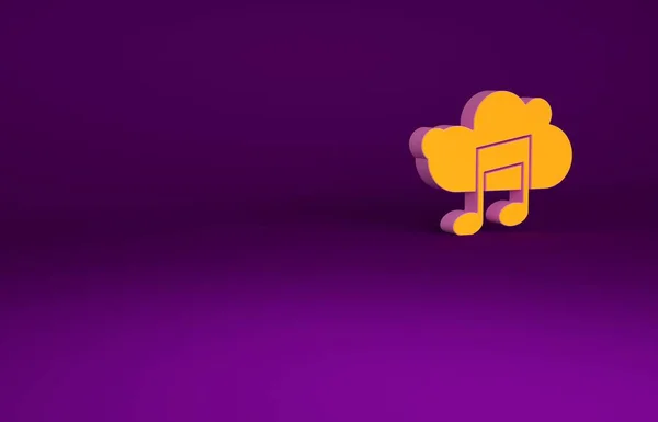 Orange Music streaming service icon isolated on purple background. Sound cloud computing, online media streaming, song, audio wave. Minimalism concept. 3d illustration 3D render.