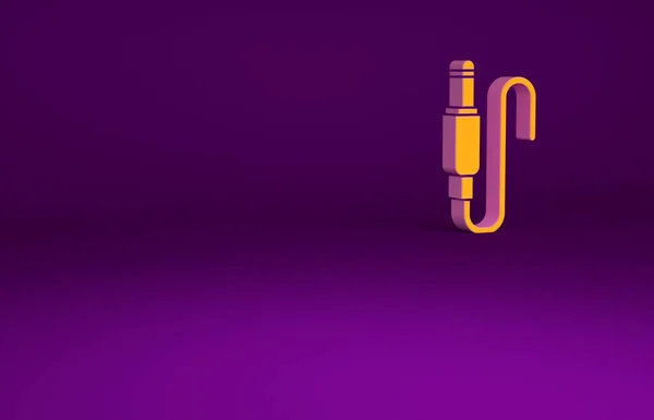 オレンジ紫色の背景に隔離されたオーディオジャックアイコン 接続サウンド機器用オーディオケーブル プラグワイヤー 最小限の概念 3Dイラスト3Dレンダリング — ストック写真
