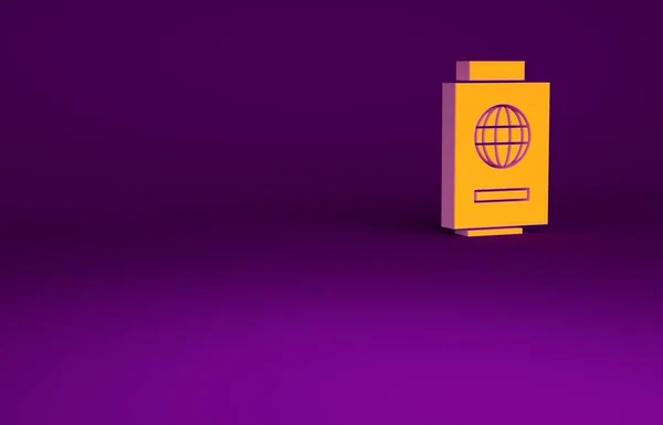 橙色护照与门票图标隔离在紫色背景 身份证明文件 概念旅行和旅游 最低纲领的概念 3D渲染3D插图 — 图库照片