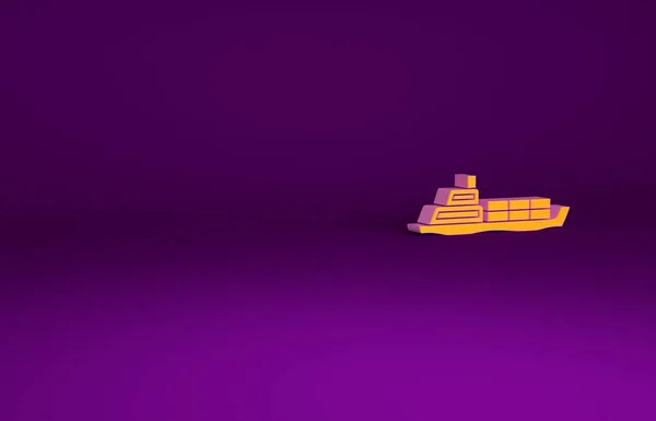 オレンジ油タンカー船のアイコンは 紫色の背景に隔離された 最小限の概念 3Dイラスト3Dレンダリング — ストック写真