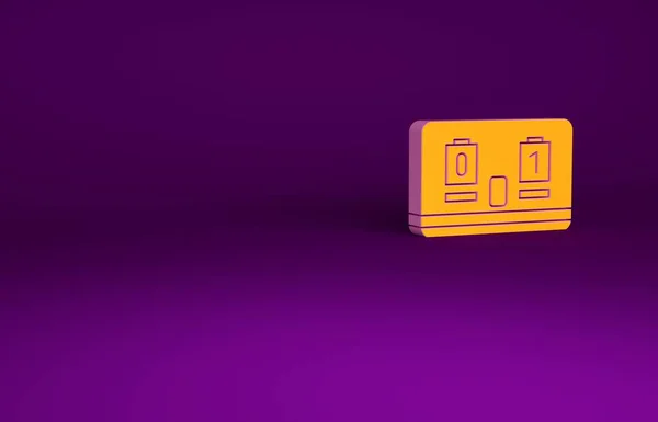 橙色运动曲棍球机械记分板和结果显示图标隔离的紫色背景 最低纲领的概念 3D渲染3D插图 — 图库照片