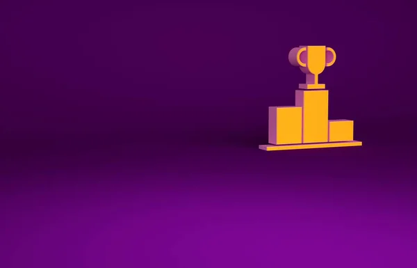 Orange Hockey over sports winner podium icon isolated on purple background. Minimalism concept. 3d illustration 3D render.