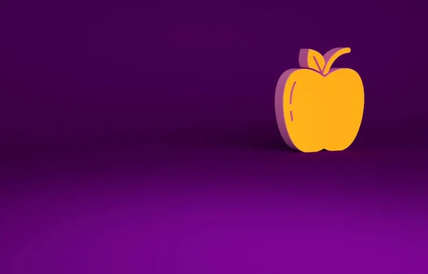Orange Apple Ikon Isolerad Lila Bakgrund Frukt Med Bladsymbol Minimalistiskt — Stockfoto