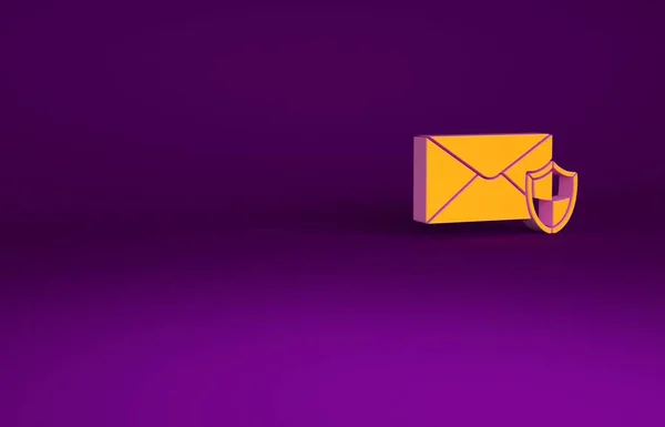 Orangefarbener Umschlag Mit Schildsymbol Auf Violettem Hintergrund Versicherungskonzept Sicherheit Sicherheit — Stockfoto