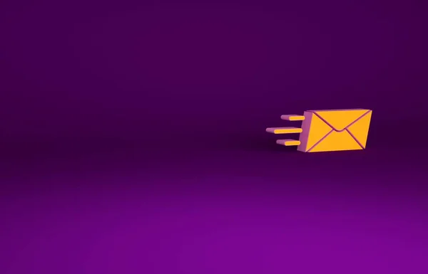 Orange Express Envelope Icon Isolated Purple Background Email Message Letter — Stock Photo, Image