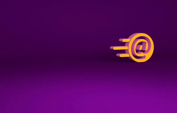 橙色邮件和电子邮件图标孤立在紫色背景 信封符号电子邮件 电子邮件信息签名 最低纲领的概念 3D渲染3D插图 — 图库照片
