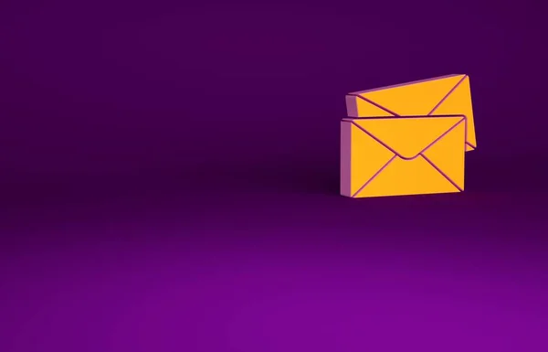 紫色の背景に分離されたオレンジのエンベロープアイコン メールメッセージの文字記号 最小限の概念 3Dイラスト3Dレンダリング — ストック写真
