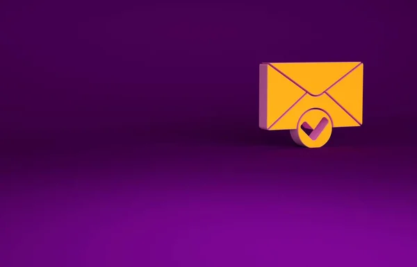 Envelope Laranja Ícone Marca Seleção Isolado Fundo Roxo Entrega Mail — Fotografia de Stock