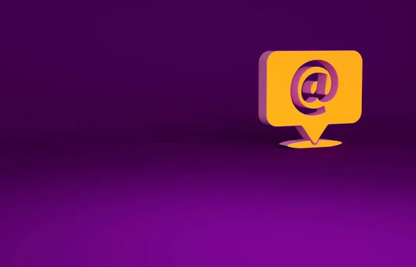橙色邮件和电子邮件上的语音泡沫图标孤立在紫色背景 信封符号电子邮件 电子邮件信息签名 最低纲领的概念 3D渲染3D插图 — 图库照片