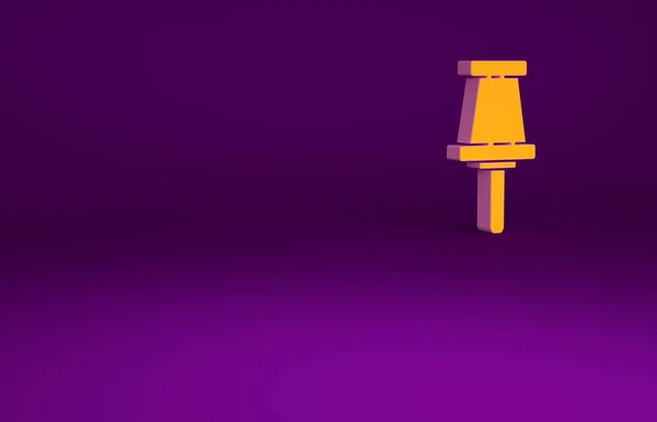 Orangefarbenes Push Pin Symbol Auf Violettem Hintergrund Daumen Drücken Minimalismus — Stockfoto