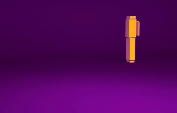Ikona Pomarańczowego Długopisu Odizolowana Fioletowym Tle Koncepcja Minimalizmu Ilustracja Renderowania — Zdjęcie stockowe