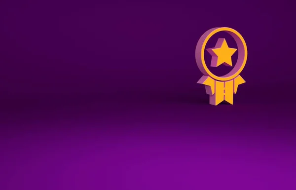 Orangefarbene Medaille Mit Sternsymbol Auf Violettem Hintergrund Winner Errungenschaft Zeichen — Stockfoto