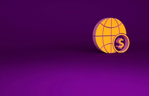 Orange Earth Globe Dollar Symbol Icon Isolated Purple Background World — Stock Photo, Image