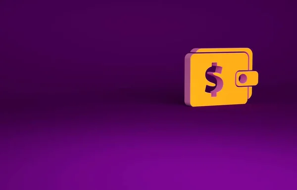 Orange Wallet Dollar Symbol Icon Isolated Purple Background Purse Icon — Stock Photo, Image