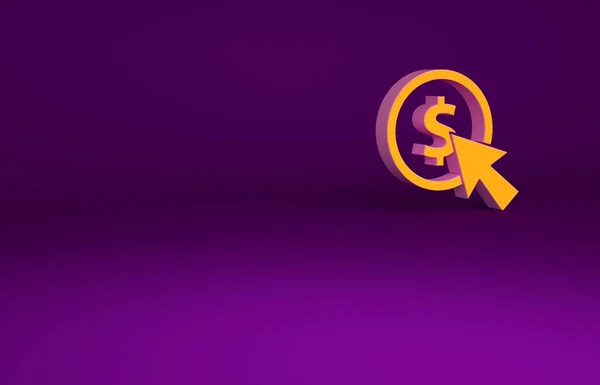 Оранжевый Курсор Иконка Монеты Выделены Фиолетовом Фоне Символ Доллара Доллара — стоковое фото