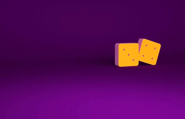 Иконка Orange Game Dice Выделена Фиолетовом Фоне Игры Казино Концепция — стоковое фото