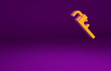 Mor arkaplanda turuncu boru ayarlanabilir anahtar simgesi izole edildi. Minimalizm kavramı. 3d illüstrasyon 3B canlandırma.