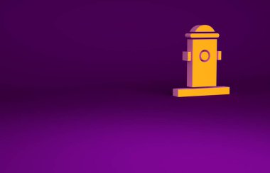 Mor arkaplanda izole edilmiş turuncu yangın musluğu simgesi. Minimalizm kavramı. 3d illüstrasyon 3B canlandırma.