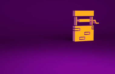 Mor arkaplanda izole edilmiş turuncu kuyu simgesi. Minimalizm kavramı. 3d illüstrasyon 3B canlandırma.