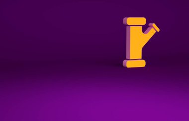 Orange Industry metalik boru ikonu mor arka planda izole edildi. Tesisat boru hattının farklı şekillerde parçaları. Minimalizm kavramı. 3d illüstrasyon 3B canlandırma.