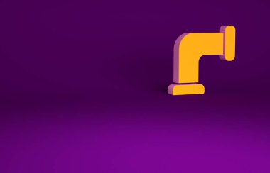 Orange Industry metalik boru ikonu mor arka planda izole edildi. Tesisat boru hattının farklı şekillerde parçaları. Minimalizm kavramı. 3d illüstrasyon 3B canlandırma.