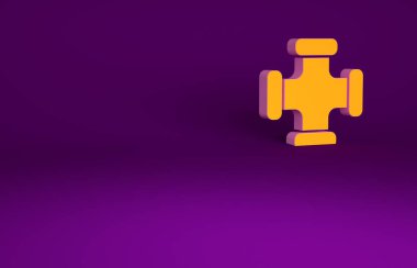 Orange Industry metalik boru ikonu mor arka planda izole edildi. Tesisat boru hattının farklı şekillerde parçaları. Minimalizm kavramı. 3d illüstrasyon 3B canlandırma.