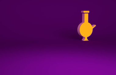 Mor arka planda izole edilmiş marihuana veya kenevir ikonu içmek için turuncu cam bong. Minimalizm kavramı. 3d illüstrasyon 3B canlandırma.