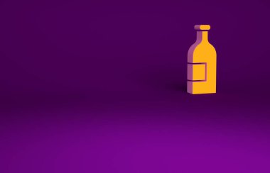 Mor arka planda izole edilmiş turuncu alkol şişesi ikonu. Minimalizm kavramı. 3d illüstrasyon 3B canlandırma.