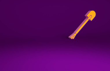 Mor arkaplanda izole edilmiş turuncu ateş kürek ikonu. Yangın koruma ekipmanları. İtfaiyeciler için ekipman. Minimalizm kavramı. 3d illüstrasyon 3B canlandırma.