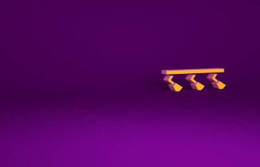 Orange Led track lights and lamps with spotlights icon isolated on purple background. Minimalism concept. 3d illustration 3D render. clipart