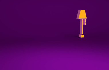 Mor zemin üzerinde izole edilmiş turuncu lamba ikonu. Minimalizm kavramı. 3d illüstrasyon 3B canlandırma.