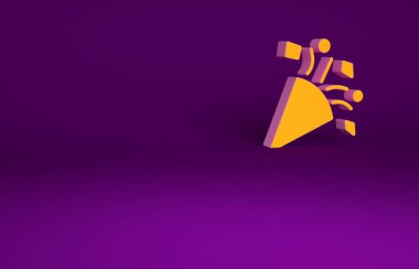 Mor arka planda izole edilmiş turuncu şenlik konfeti ikonu. Minimalizm kavramı. 3d illüstrasyon 3B canlandırma.