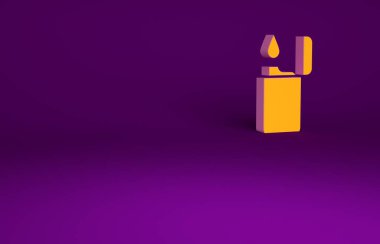 Mor arkaplanda izole edilmiş turuncu ışıklı simgesi. Minimalizm kavramı. 3d illüstrasyon 3B canlandırma.
