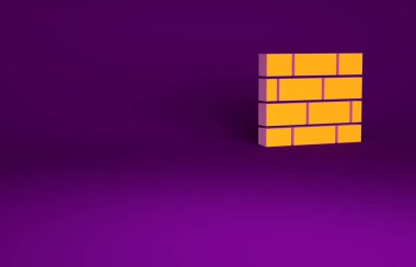 Mor arkaplanda izole edilmiş turuncu tuğla simgesi. Minimalizm kavramı. 3d illüstrasyon 3B canlandırma.