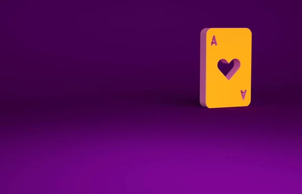 Orange Playing Card Heart Symbol Icon Isolated Purple Background Inglês — Fotografia de Stock