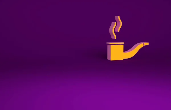 Tubo Laranja Para Fumar Com Ícone Fumaça Isolado Fundo Roxo — Fotografia de Stock