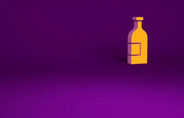 オレンジアルコール飲料ボトルのアイコンは紫色の背景に隔離されています 最小限の概念 3Dイラスト3Dレンダリング — ストック写真