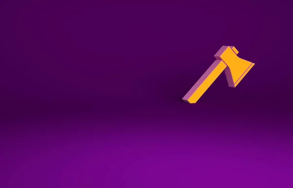 紫色の背景に隔離されたオレンジのファイバーアックスアイコン 火斧だ 最小限の概念 3Dイラスト3Dレンダリング — ストック写真