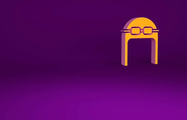 Orange Aviator hat with goggles icon isolated on purple background. Pilot hat. Minimalism concept. 3d illustration 3D render.