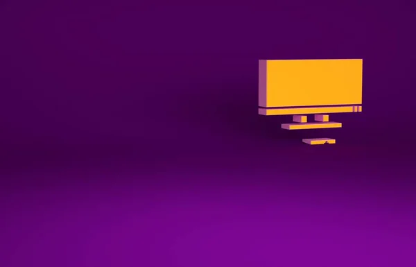 紫色の背景に隔離されたオレンジスマートテレビのアイコン テレビの看板 最小限の概念 3Dイラスト3Dレンダリング — ストック写真