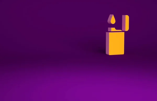 Icono Del Encendedor Naranja Aislado Sobre Fondo Púrpura Concepto Minimalista — Foto de Stock