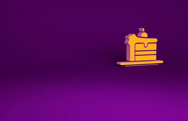 紫の背景にオレンジケーキのアイコンを隔離 誕生日おめでとう 最小限の概念 3Dイラスト3Dレンダリング — ストック写真