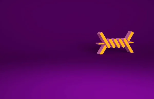 Orange Barbed wire icon isolated on purple background. Minimalism concept. 3d illustration 3D render.