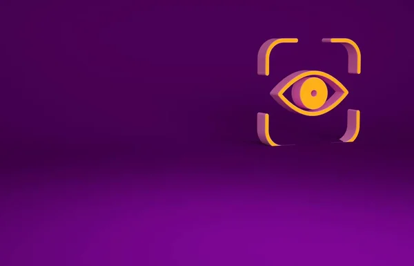 Orange Eye scan icon isolated on purple background. Scanning eye. Security check symbol. Cyber eye sign. Minimalism concept. 3d illustration 3D render.