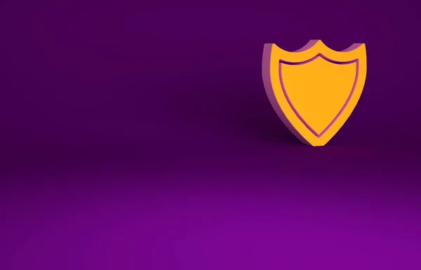 Orange Shield icon isolated on purple background. Guard sign. Security, safety, protection, privacy concept. Minimalism concept. 3d illustration 3D render.