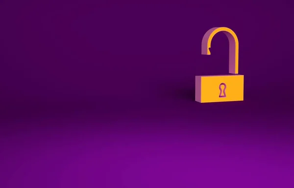 Ікона Orange Open Padlock Ізольована Фіолетовому Тлі Відкритий Знак Блокування — стокове фото