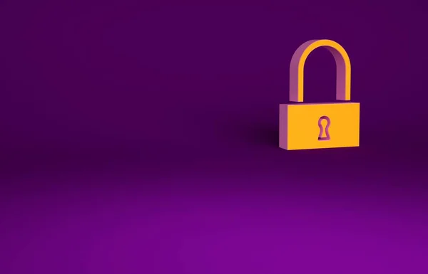 Ícone Orange Lock Isolado Fundo Roxo Sinal Cadeado Segurança Segurança — Fotografia de Stock