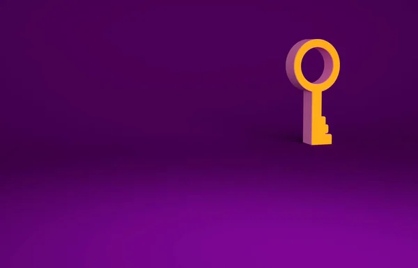 Orange Altes Schlüsselsymbol Isoliert Auf Violettem Hintergrund Minimalismus Konzept Illustration — Stockfoto