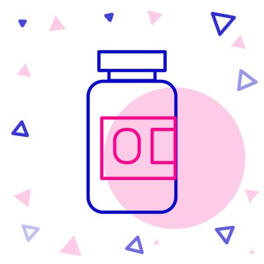 Hat ilacı şişesi ve beyaz arka planda izole edilmiş hap ikonu. Şişe hapı işareti. Eczane tasarımı. Renkli taslak konsepti. Vektör İllüstrasyonu.